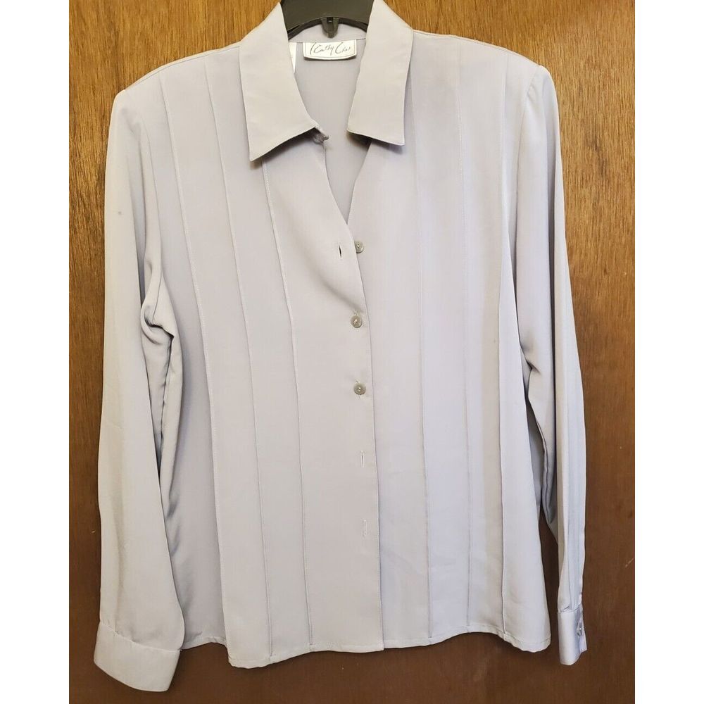Kathy Che Womens Blouse‎ Size 12 Button Long Sleeve Gray
